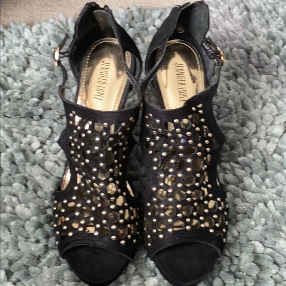 Black and gold heels